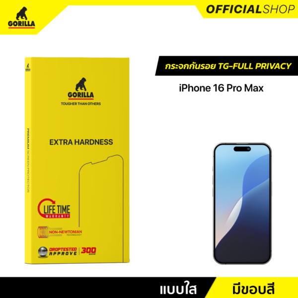 ฟิล์มกระจกกันมอง (TG-Full) Privacy สำหรับ iPhone 16 Pro Max